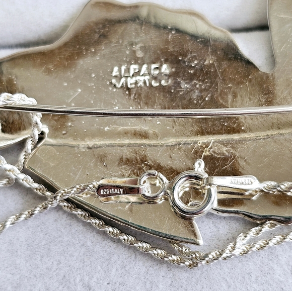 925 Alpaca Mexico Abalone Inlay Vintage Seahorse Pendant/Brooch Necklace - Picture 9 of 13